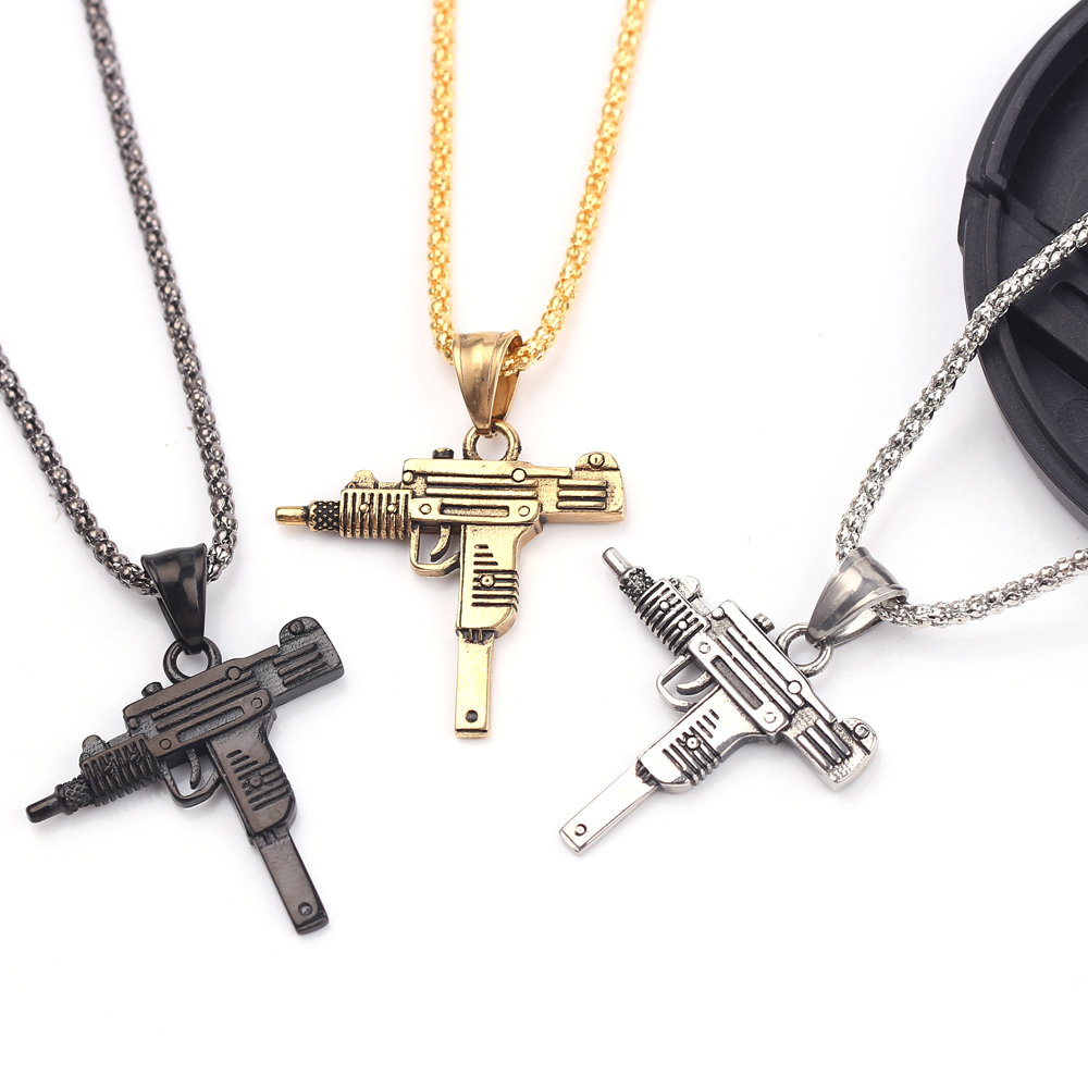 Jewelry Making Workshops - パンク・ウジ・ピストル・マシンガン・ネックレス・ペンダント - メンズ向けファッション・ヒップホップ・ジュエリー、ハンサムな個性派アクセサリー