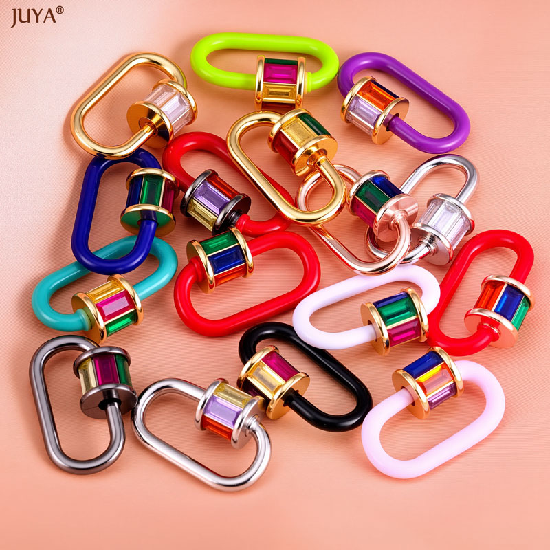 Jewelry Making Pins - JUYA レインボークリスタルエナメルスクリューカラビナロックコネクタクラスプファスナー DIY ネックレスジュエリー作成アクセサリー用品