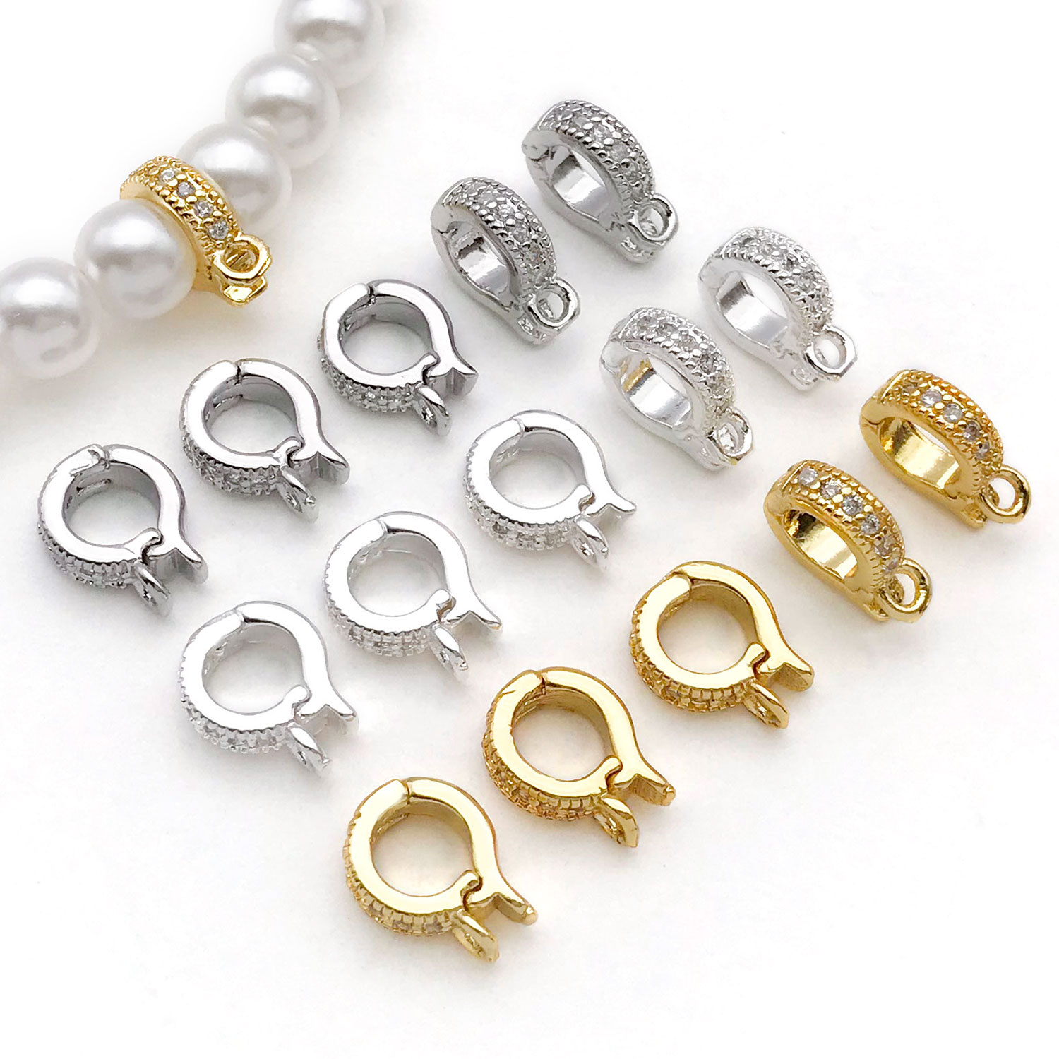 Jewelry Making Charms - 5個入り 18K 本金メッキ真鍮 ジルコン象嵌 ヒンジチャーム エンハンサー