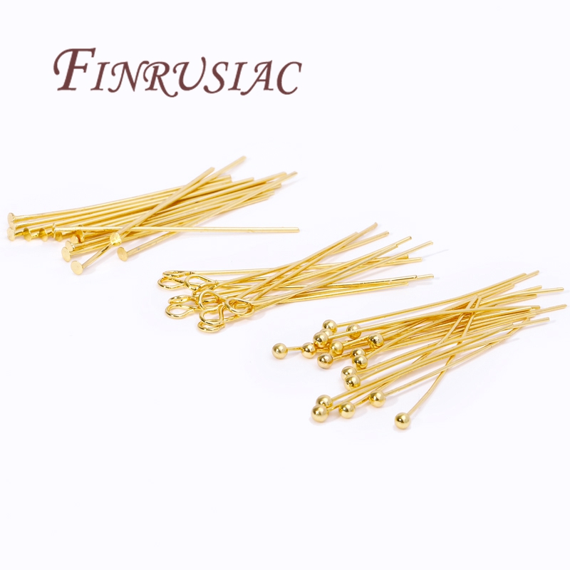 Jewelry Making Head Pins - 50 個 20-50 ミリメートルゴールドメッキピンジュエリーアイピン/ボールヘッドピン/フラットヘッドピン DIY ジュエリーメイキング用品アクセサリー