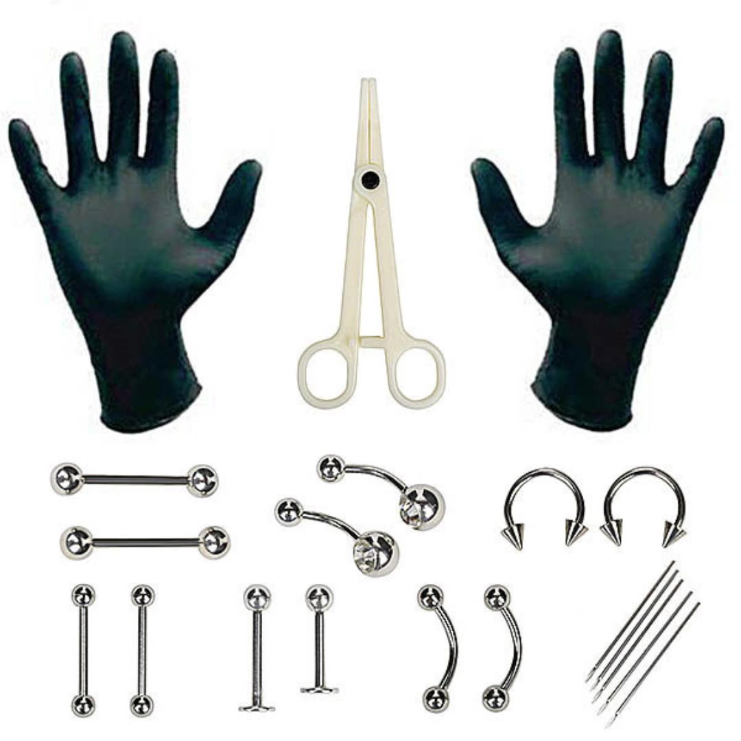 Jewelry Making Kit Professional - 1 セット使い捨てプロフェッショナルボディピアスツールキットピアスニードルクランプツール耳珠鼻眉毛へそピアス 316