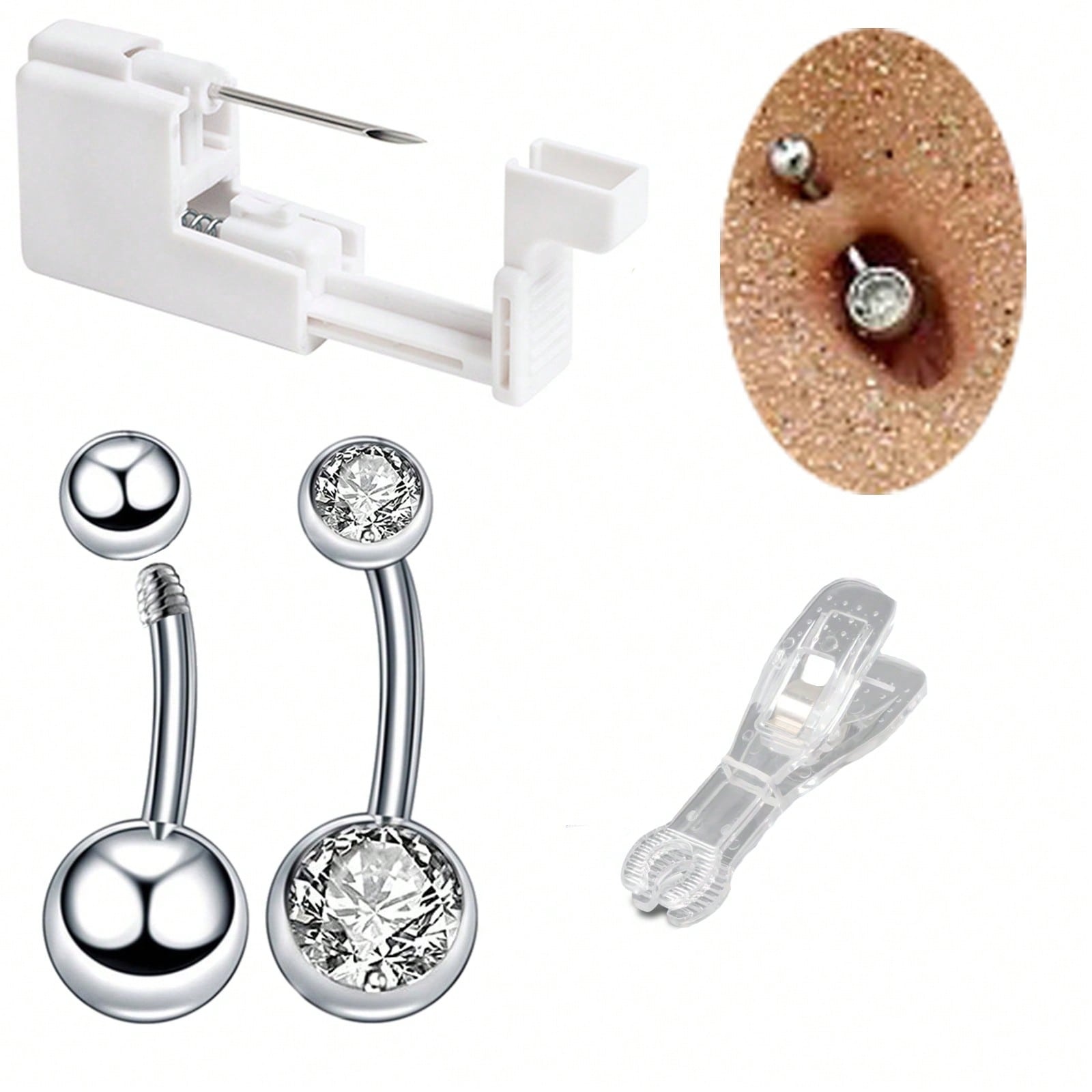 Jewelry Making Kit Professional - 隔膜/鼻/へそ/唇/乳首穿刺銃キットに適した4点/セットの専門体穿刺キット針具ステンレス鋼