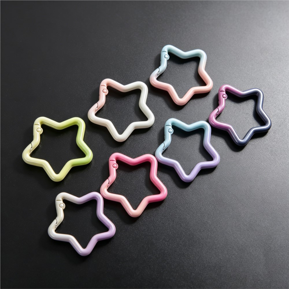 Jewelry Making Charms - 5 個のグラデーション星形スプリングリングクラスプカラフルな合金開閉可能なキーリング DIY ジュエリーバッグチャームキーホルダー作成用品