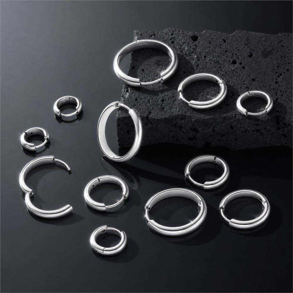 4個入りステンレス製丸型フープイヤリング ファッションイヤー - Jewelry Making Charms のレビューと価格