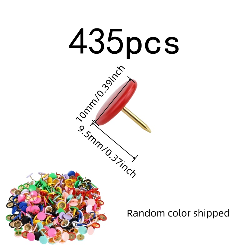 435個の丸頭プッシュピン、オフィス掲示板用、ランダムカラー - Head Pin Assorted のレビューと価格