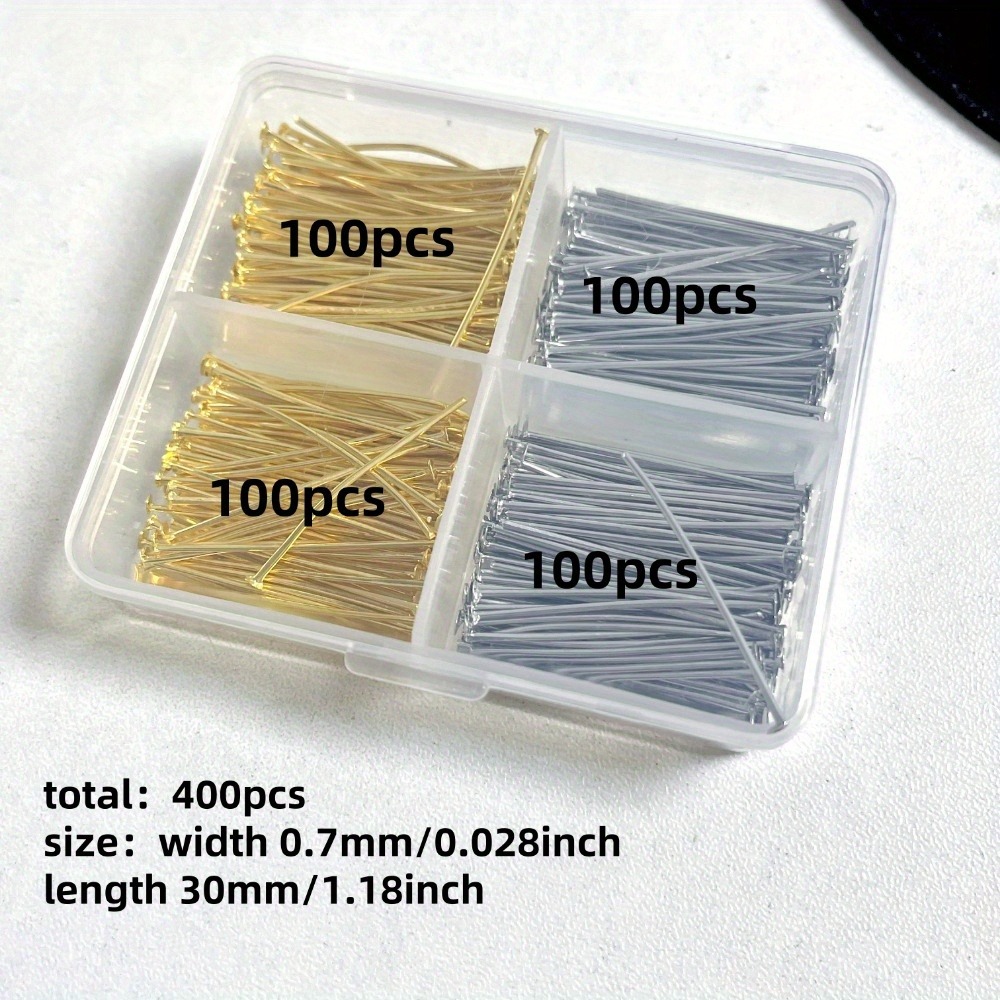 400個入り混合鉄製ヘッドピン 30mm フラットヘッド 鉄 - Jewelry Making Head Pins のレビューと価格