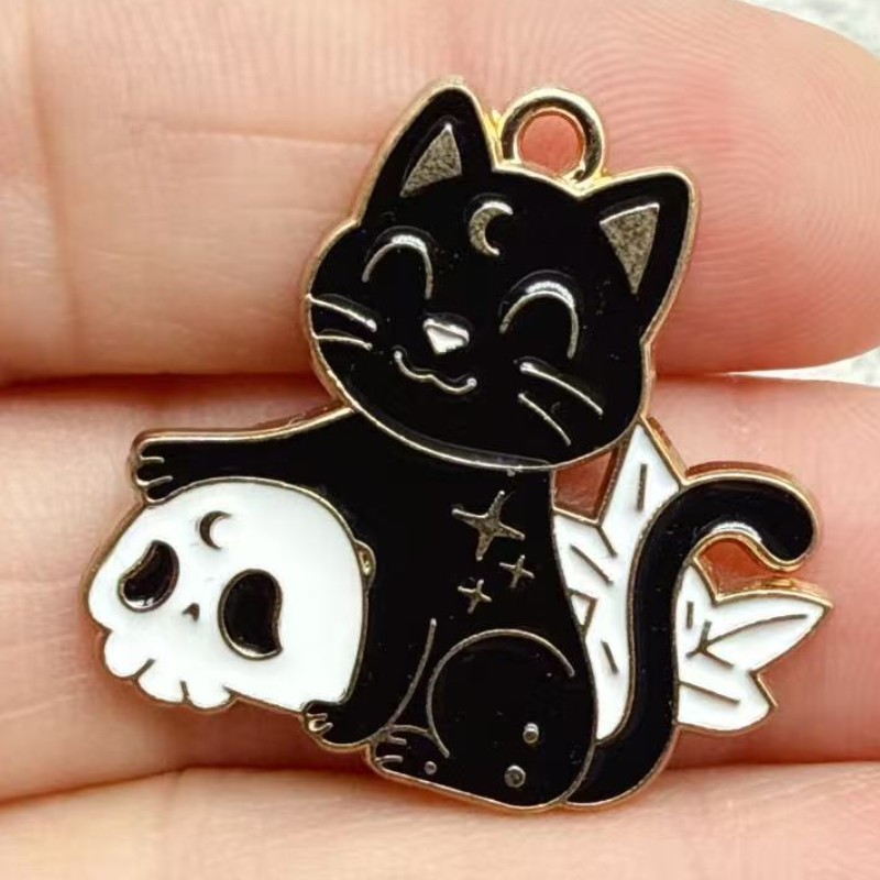 10 個オリジナル合金エナメル黒猫チャームかわいい子猫ペンダ - Jewelry Making Charms のレビューと価格