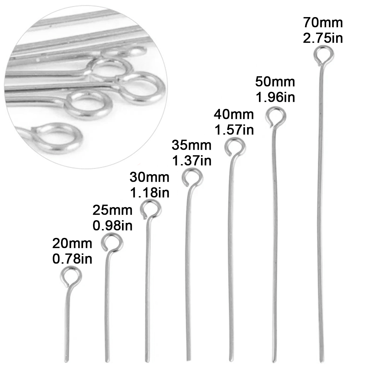 100個/ロット ステンレス製アイピン DIYジュエリーアク - Jewelry Making Head Pins のレビューと価格