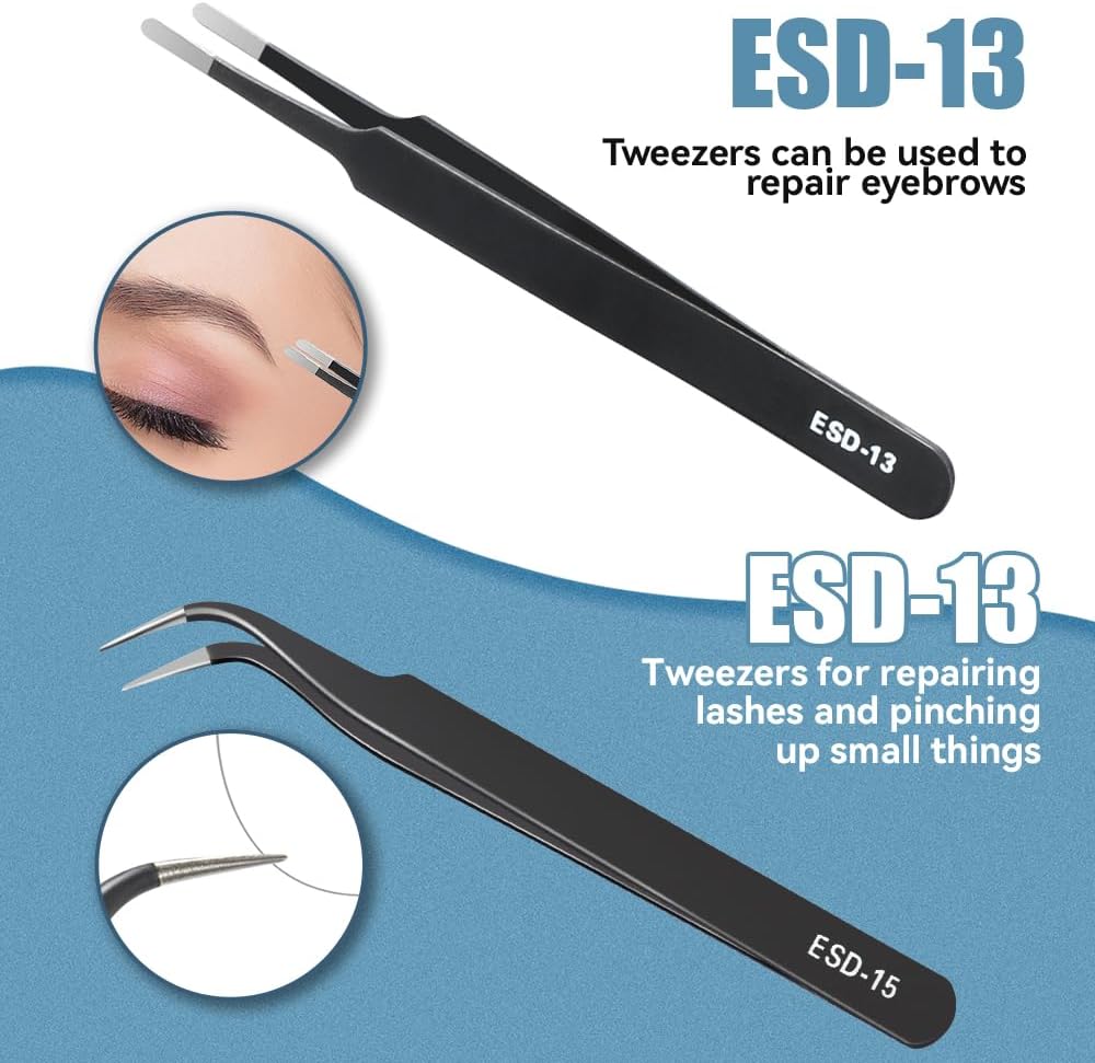 精密ピンセットセット、高級帯電防止ステンレス鋼製ESDカーブ - Jewelry Making Hand Tools のレビューと価格
