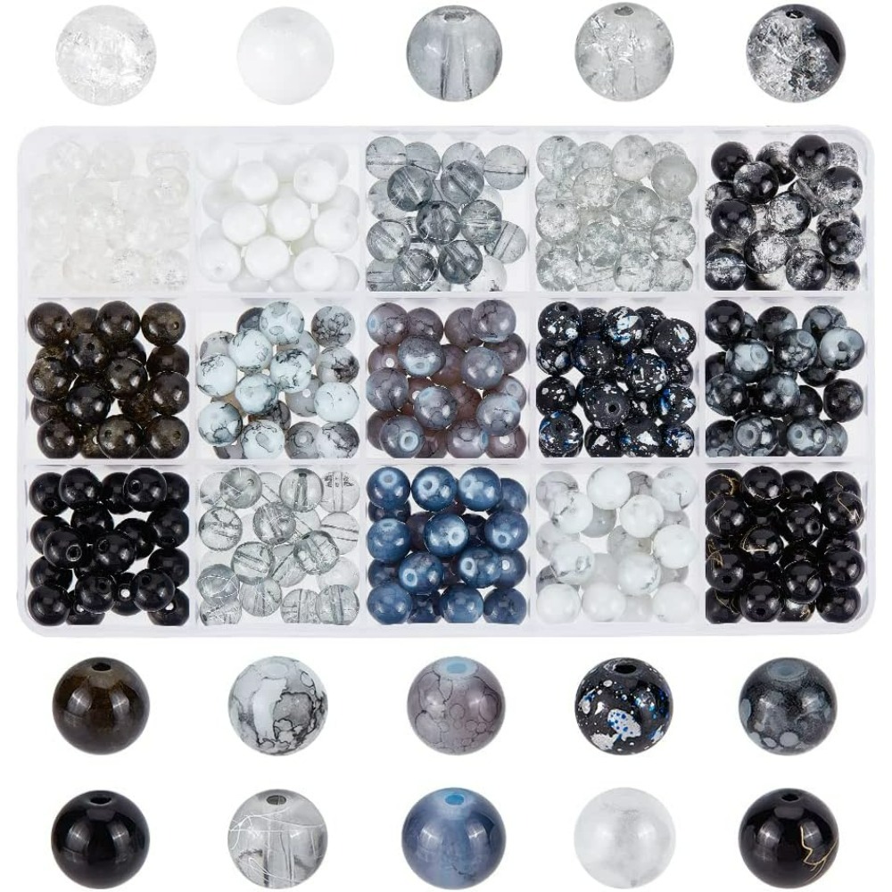 300 個 8 ミリメートルブラックガラスビーズ 15 色ブ - Jewelry Making Diy Kit のレビューと価格