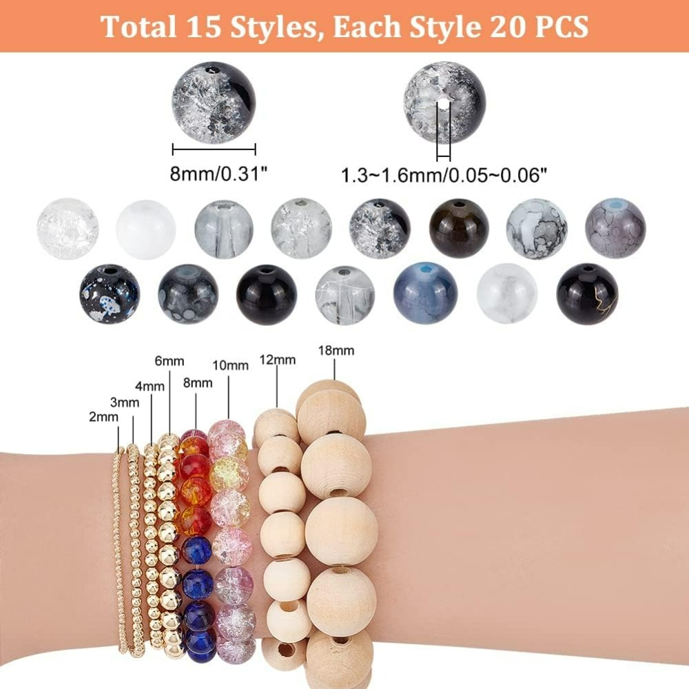 300 個 8 ミリメートルブラックガラスビーズ 15 色ブ - Jewelry Making Diy Kit のレビューと価格