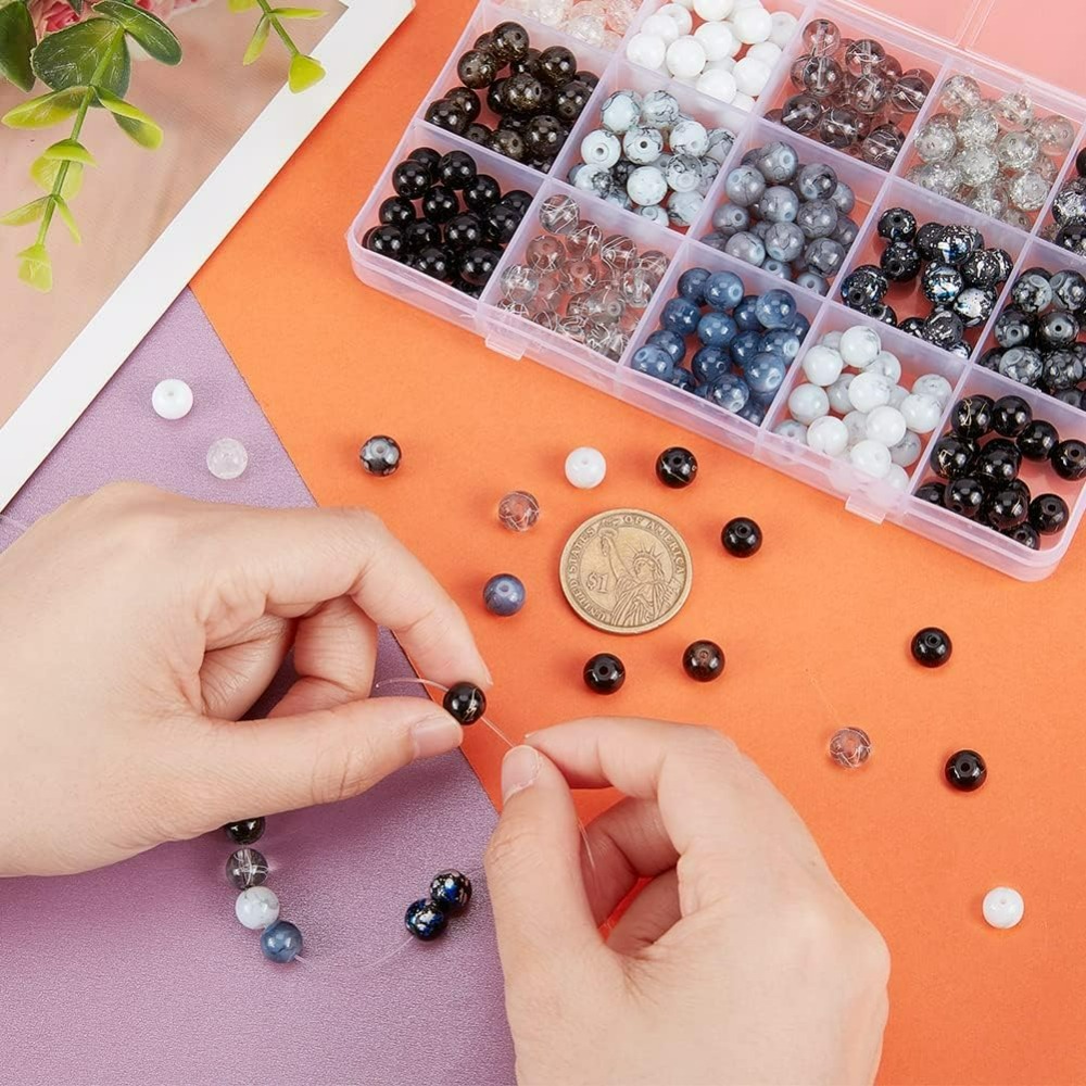 300 個 8 ミリメートルブラックガラスビーズ 15 色ブ - Jewelry Making Diy Kit のレビューと価格